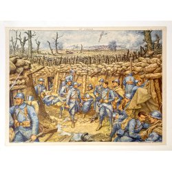 Original Vintage Plakat - Fransk Dobbeltsidet Skoleplanche Fra Slaget Ved Verdun, 1940