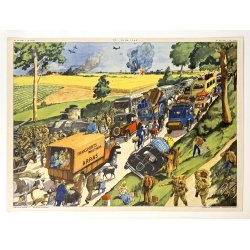 Original Vintage Plakat - Fransk Dobbeltsidet Skoleplanche Fra Slaget Ved Verdun, 1940