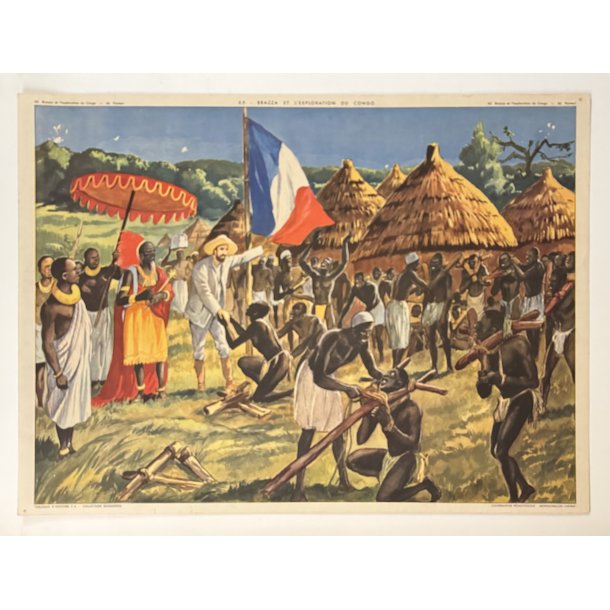 Original Vintage Plakat - Fransk Dobbeltsidet Skoleplanche "Pasteur" Og "Congo", 1940 