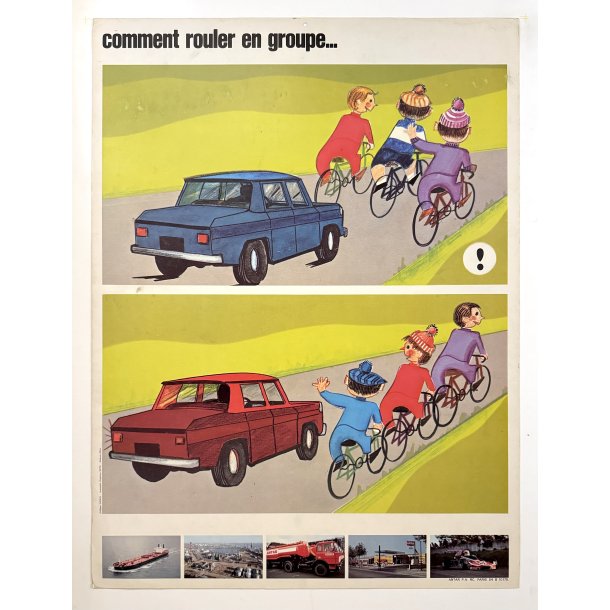 Original Vintage Plakat - Fransk Skole Trafik Tavle, Cyklister