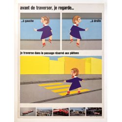 Original Vintage Plakat - Fransk Skole Trafik Tavle, Fodgnger