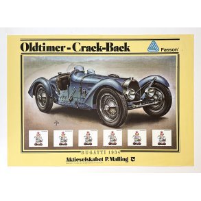 Vintage Plakat - Bugatti 1934, Oldtimer-Crack-Back