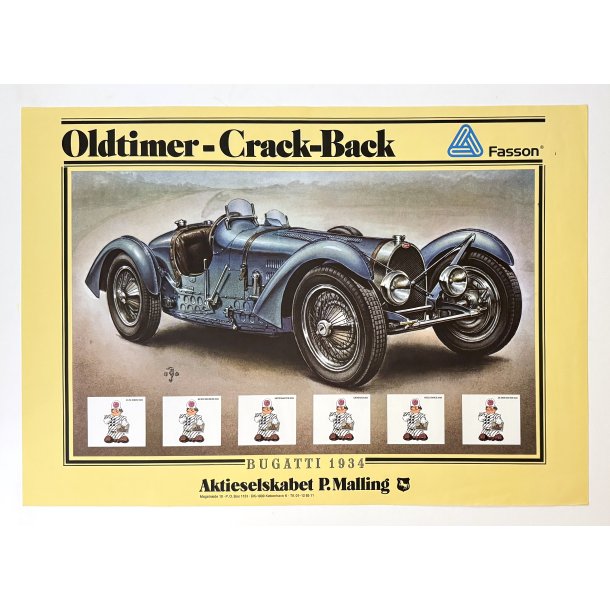Vintage Plakat - Bugatti 1934, Oldtimer-Crack-Back