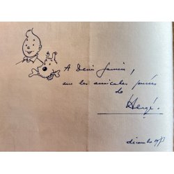 Original Herg Tegning og Signatur Med Dedikation