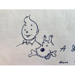 Original Herg Tegning og Signatur Med Dedikation