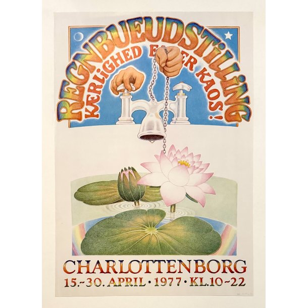 Original Vintage Plakat - Regnbueudstilling, Kærlighed Eller Kaos, Charlottenborg 1977