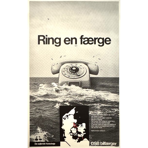 Original Vintage Plakat - Ring En Færge, DSB Bilfærger