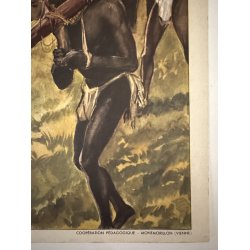 Original Vintage Plakat - Fransk Dobbeltsidet Skoleplanche "Pasteur" Og "Congo", 1940 