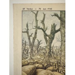 Original Vintage Plakat - Fransk Dobbeltsidet Skoleplanche Fra Slaget Ved Verdun, 1940
