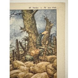 Original Vintage Plakat - Fransk Dobbeltsidet Skoleplanche Fra Slaget Ved Verdun, 1940