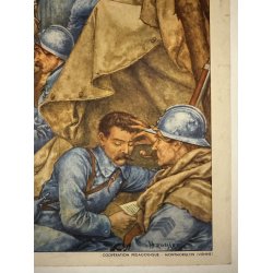 Original Vintage Plakat - Fransk Dobbeltsidet Skoleplanche Fra Slaget Ved Verdun, 1940