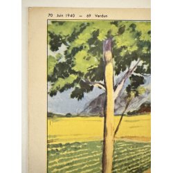 Original Vintage Plakat - Fransk Dobbeltsidet Skoleplanche Fra Slaget Ved Verdun, 1940