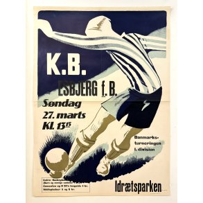 Original Vintage Plakat - Fodbold, K.B. - Esbjerg F.B. i Idrtsparken