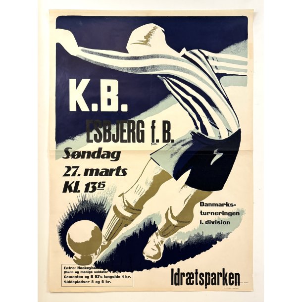 Original Vintage Plakat - Fodbold, K.B. - Esbjerg F.B. i Idrætsparken