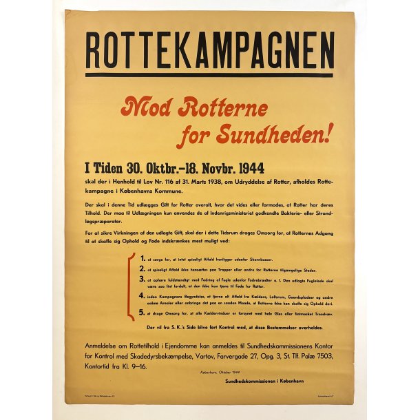 Original Vintage Plakat - Rottekampagnen - K�benhavn 1944