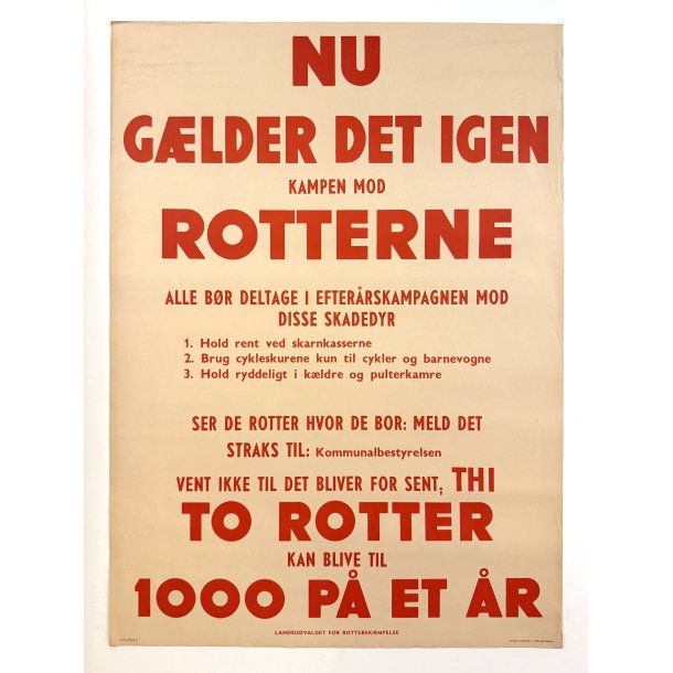 Original Vintage Plakat - Rottekampagne (Ca 1960'erne)