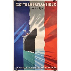 Original Paul Colin Plakat - French Line, Transatlantique