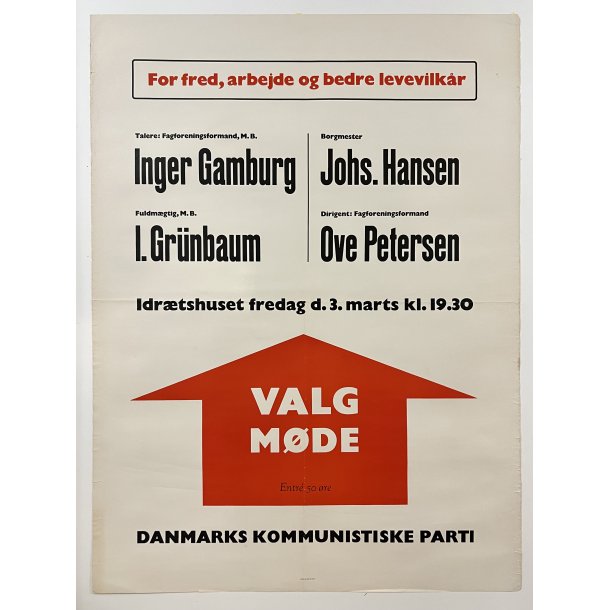 Original Plakat - Valg Mde, Danmarks Kommunistiske Parti