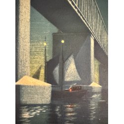 Original Vintage Plakat - Danske Statsbaner, Lillebltsbroen, Aage Rasmussen 1951