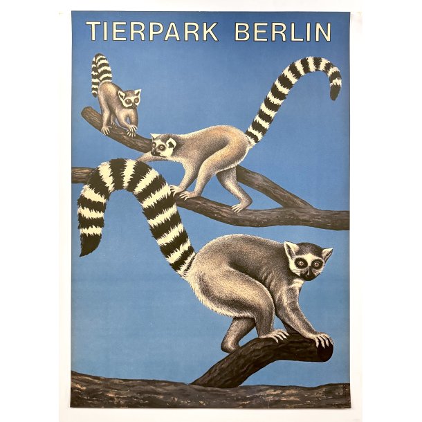 Original Vintage Plakat - Tierpark Berlin, Lemurer 1986
