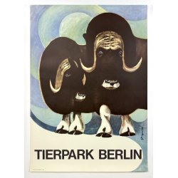 Original Vintage Plakat - Tierpark Berlin, Moskusokse 1969