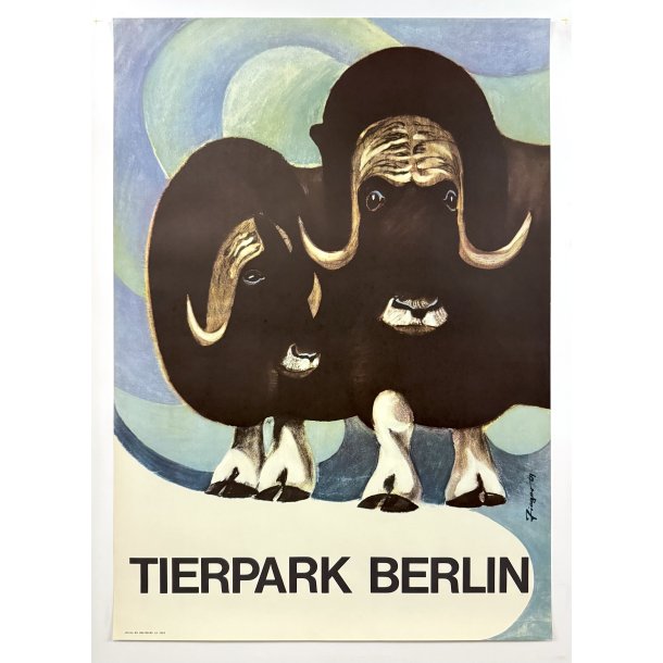 Original Vintage Plakat - Tierpark Berlin, Moskusokse 1969