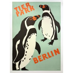 Original Vintage Plakat - Tierpark Berlin, Pingviner 1973