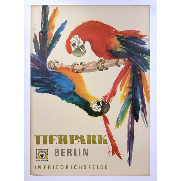 Original Vintage Plakat - Tierpark Berlin, Papeg�jer 1970