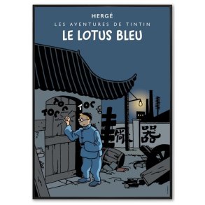 Indrammet Tintin Plakat - Den Bl Lotus (Alternativ Version)