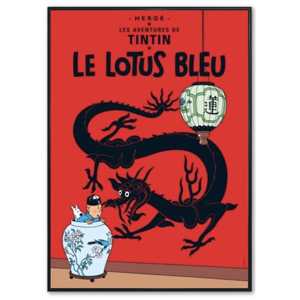 Indrammet Tintin Plakat - Den Bl Lotus