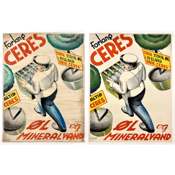 Original Tegning Og Plakat - Forlang Ceres, Drik Jydsk l I Jylland, Drik Ceres 1934