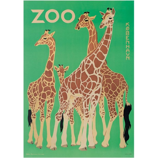 Retro Vintage Plakat - Zoologisk Have - Fire Giraffer