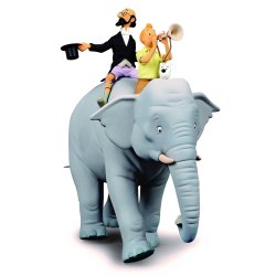 Tintin Figur - Tintin og Professor Philmon Siclone p ryggen af en elefant