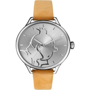 Tintin portr�t s�lv med caramelfarvet rem - Medium