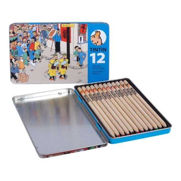 Tintin Farveblyanter - 12 Farver I Metal�ske - Den Bl� Lotus