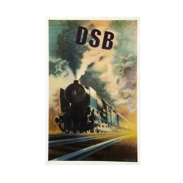 Retro Plakat - DSB Damplokomotiv - 62x100cm
