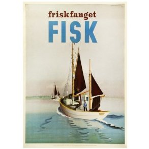 Retro Vintage Plakat - Friskfanget Fisk; Aage Rasmussen - 70x100 cm