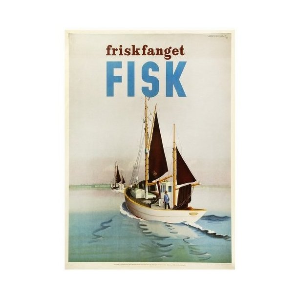 Retro Plakat - Friskfanget Fisk - 70x100cm