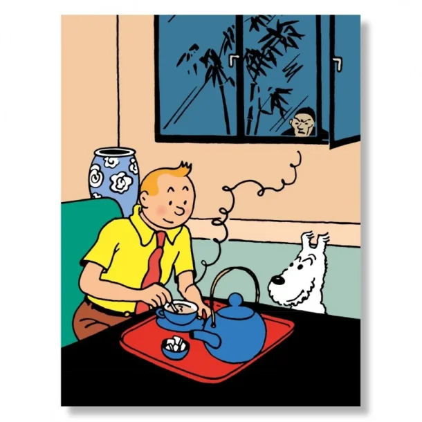 Tintin Plakat - Tintin Drikker Te